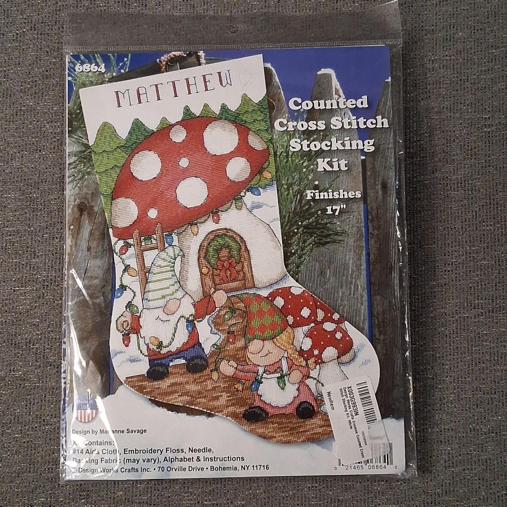 Design Works Gnome Home Counted Cross Stitch Stocking Kit 17in Mushroom 6864 NIP